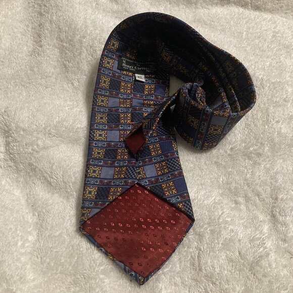 Henri Christian Men’s Silk Necktie Extra Long Multicolor With Geometric Pattern. - Picture 5 of 5